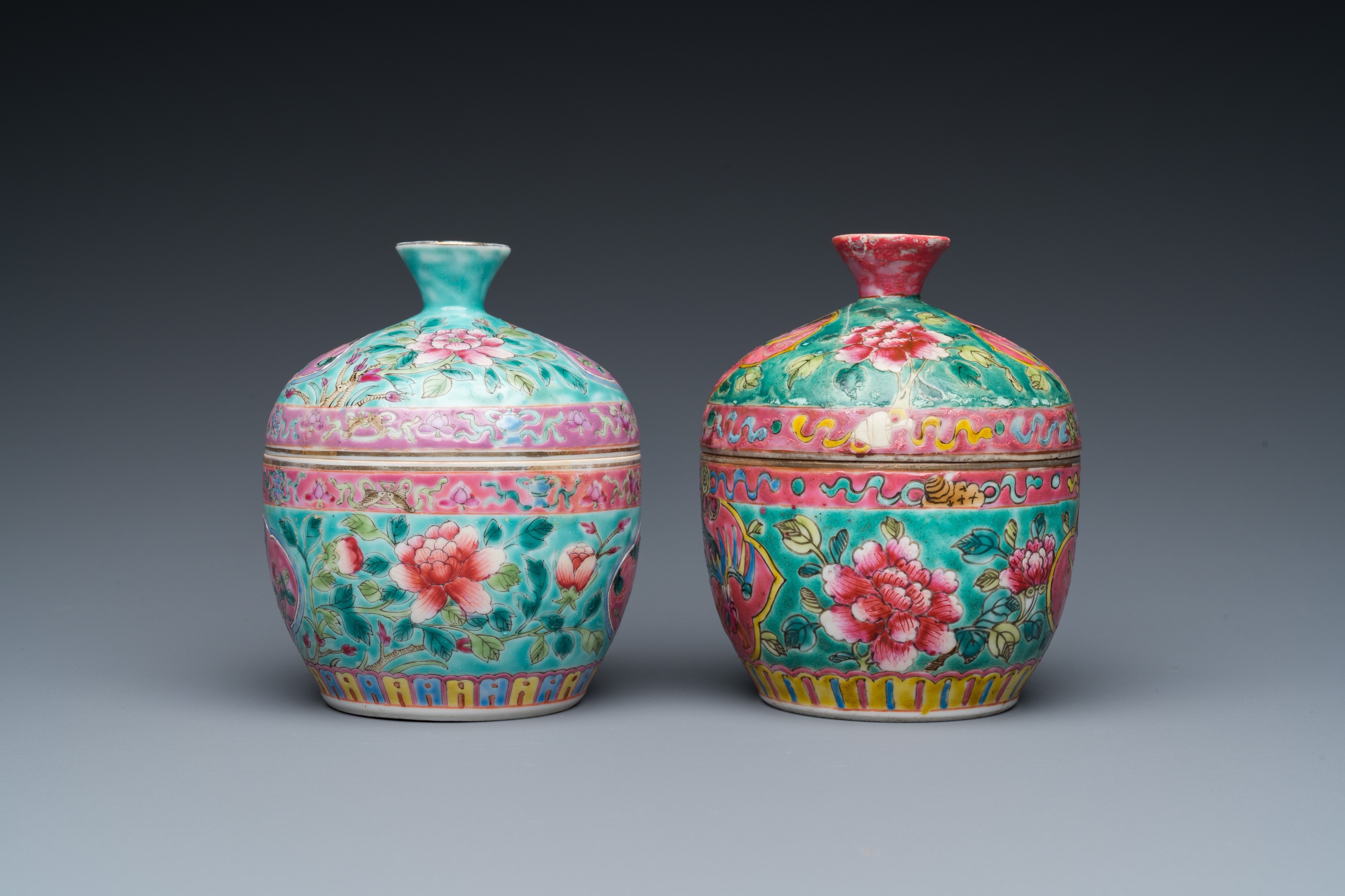 Two Chinese famille rose 'chupu' bowls and covers for the Straits or Peranakan market, 19th C. - Image 3 of 7