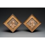 A pair of rare rhombus-shaped Malines alabaster portrait carvings, signed Tobias Tissenaken, end of