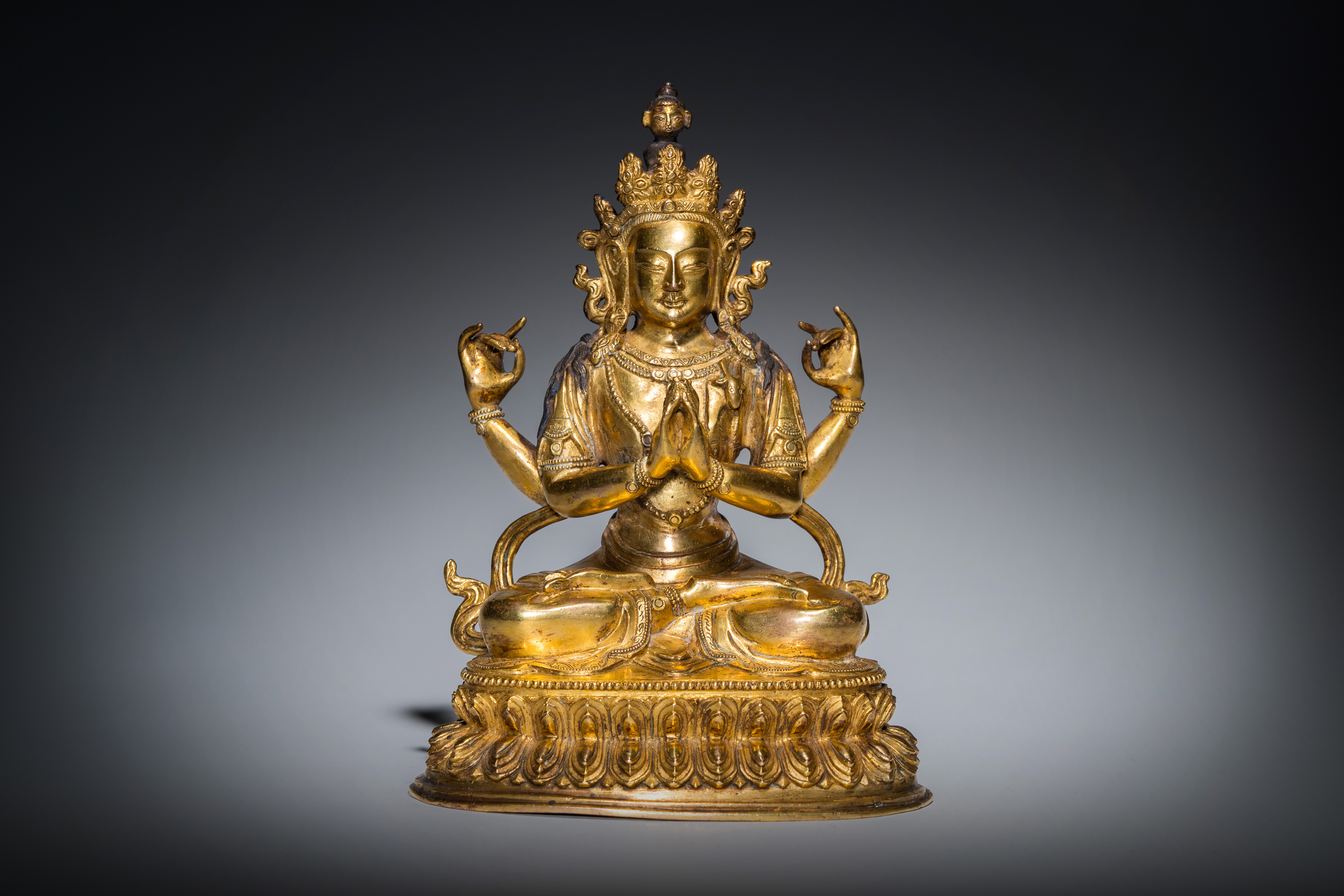 A Chinese gilt bronze figure of Avalokitesvara, Yongzheng mark and of the period