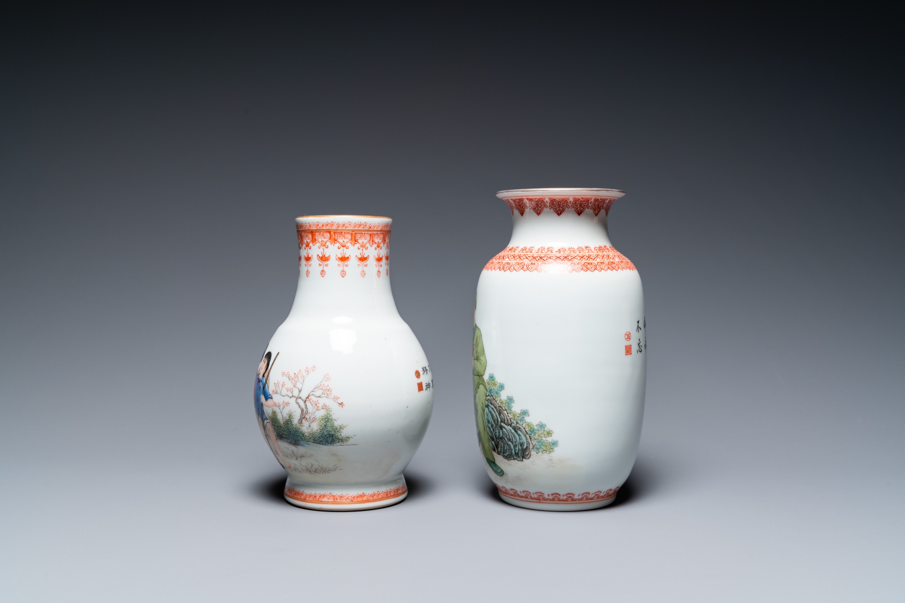 Four Chinese vases with Cultural Revolution design, one signed Wang Xiaolan ___ and dated 1972 - Image 5 of 40