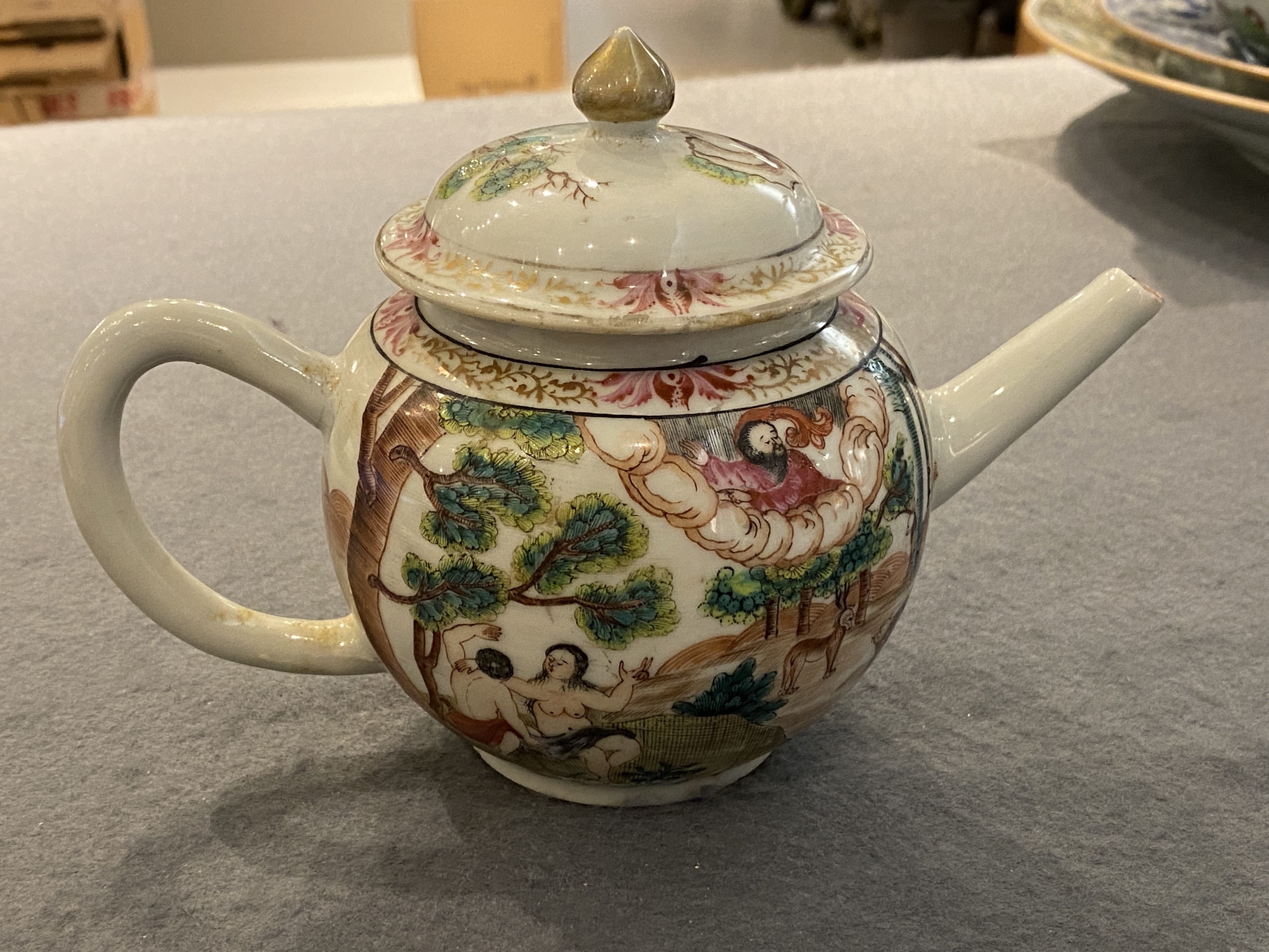 A rare Chinese famille rose 'Adam and Eve' teapot and cover, Qianlong - Image 9 of 28