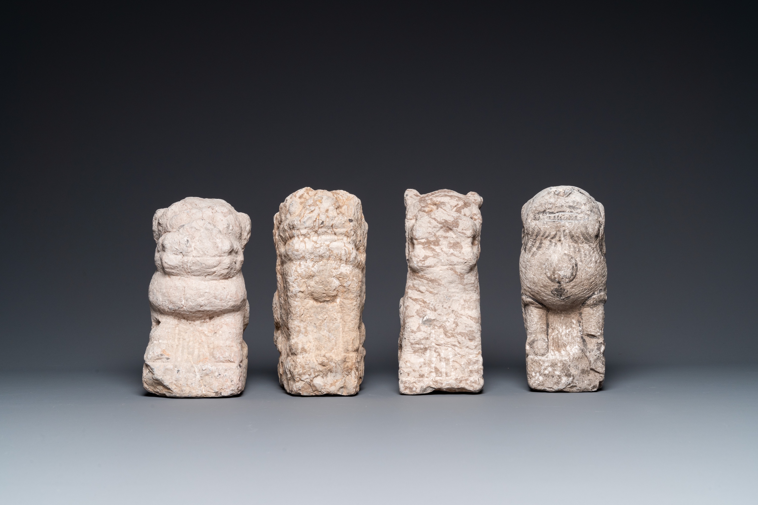 Four Chinese carved stone lions, possibly Tang - Image 3 of 7