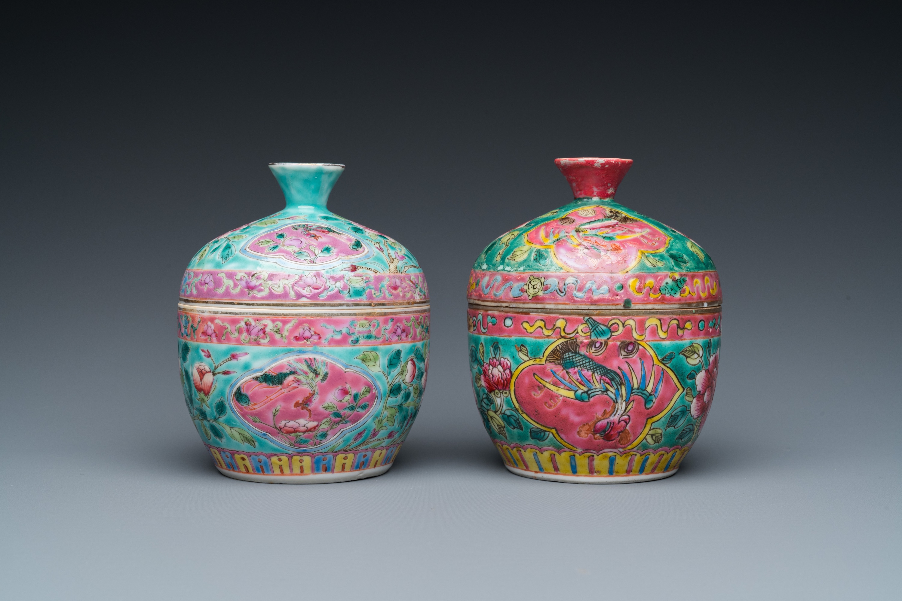Two Chinese famille rose 'chupu' bowls and covers for the Straits or Peranakan market, 19th C. - Image 2 of 7