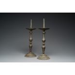 A pair of patinated bronze pricket candlesticks, France, 17th C.