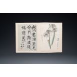 After Qi Baishi ___ (1864-1957): Album with 6 floral works accompanied by calligraphy, ink and colou