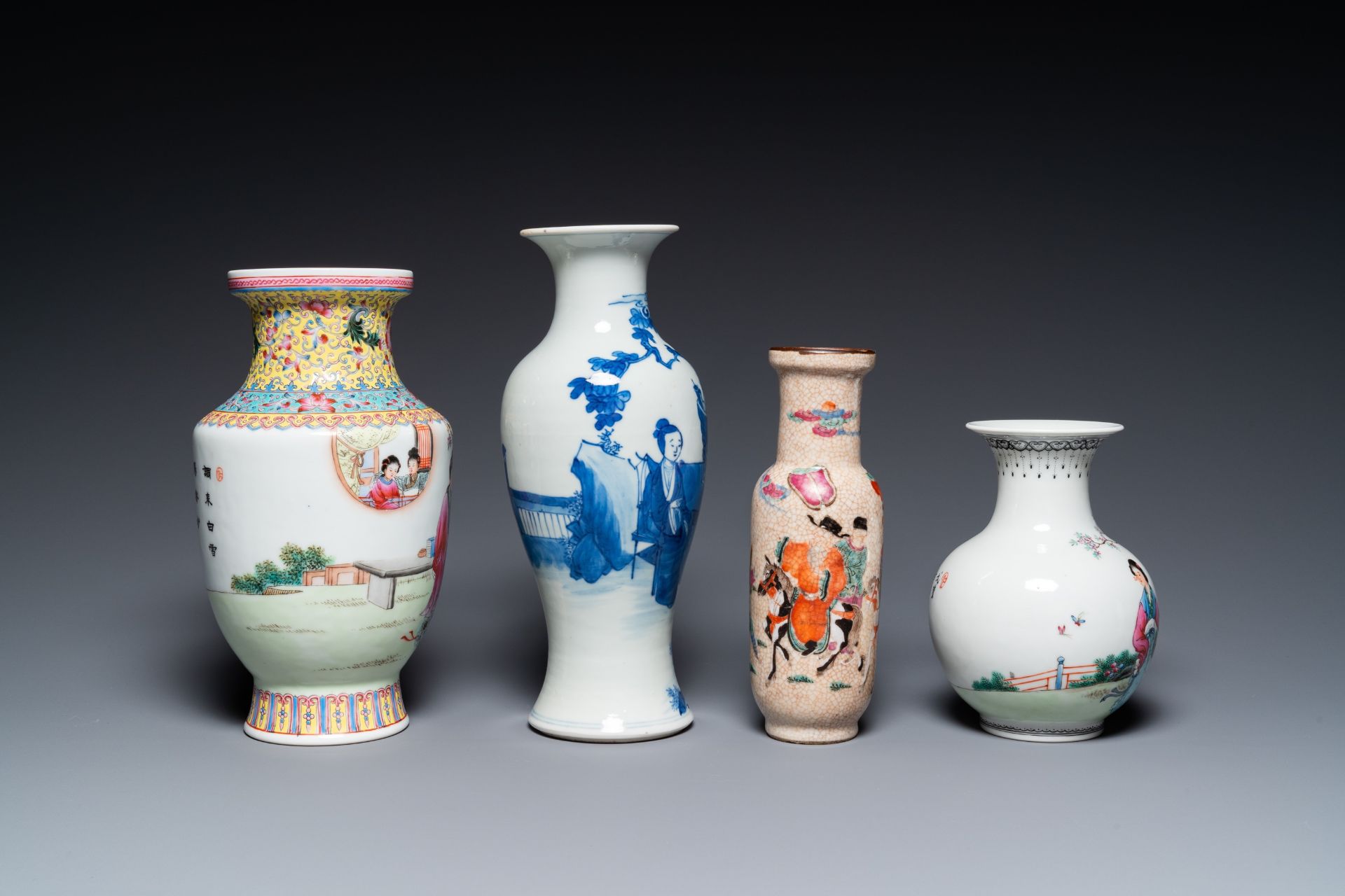 Six various Chinese vases and a 'Wu Shuang Pu' jug, 19/20th C. - Bild 3 aus 13