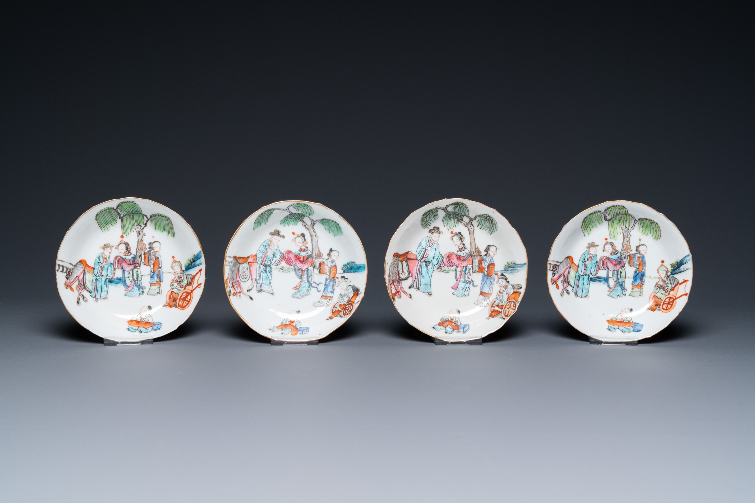 Four Chinese famille rose cups and saucers, Tongzhi mark and of the period - Image 2 of 9