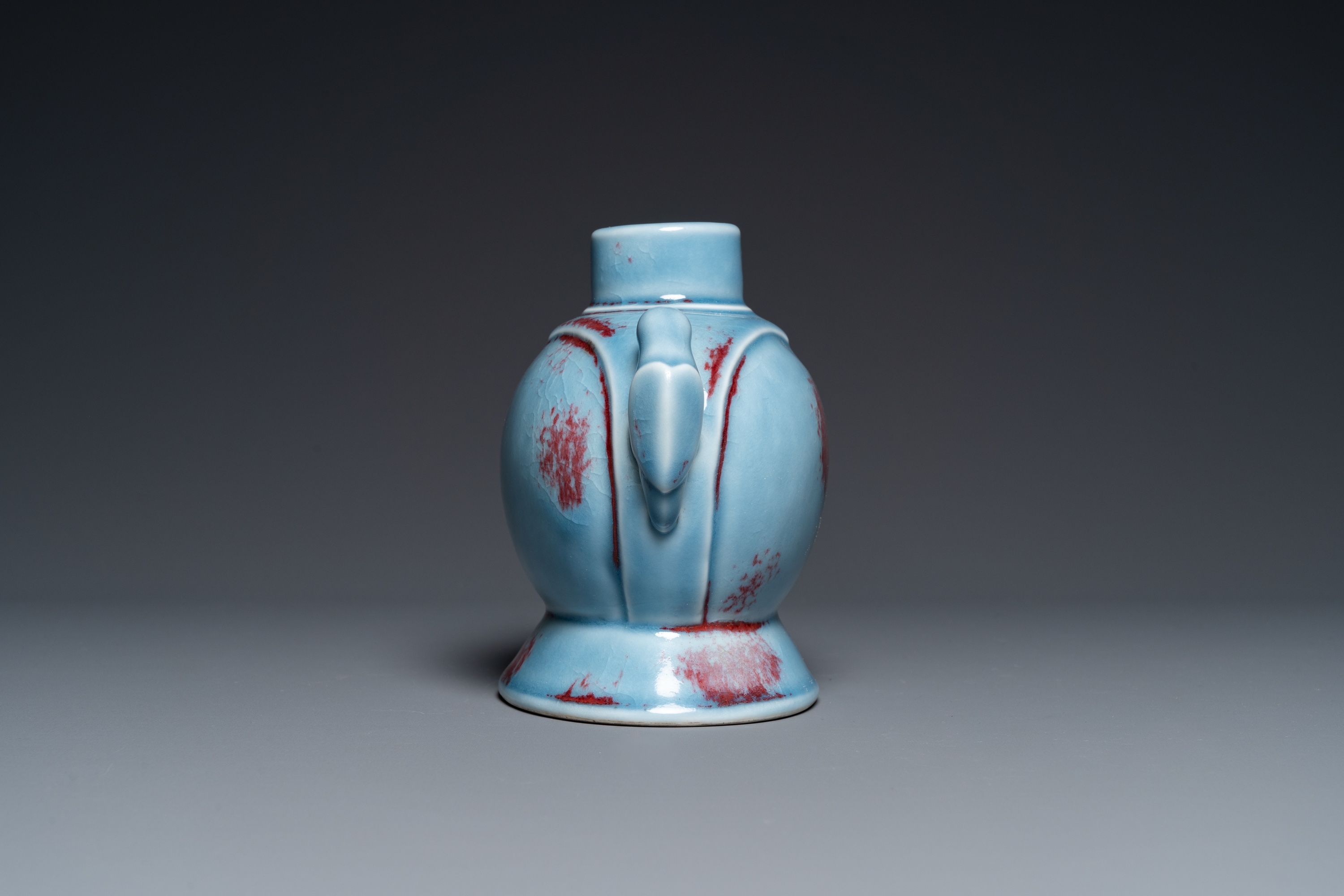 A Chinese copper-red-splashed lavender blue-glazed 'parrot' vase, Yongzheng mark but probably later - Image 2 of 16