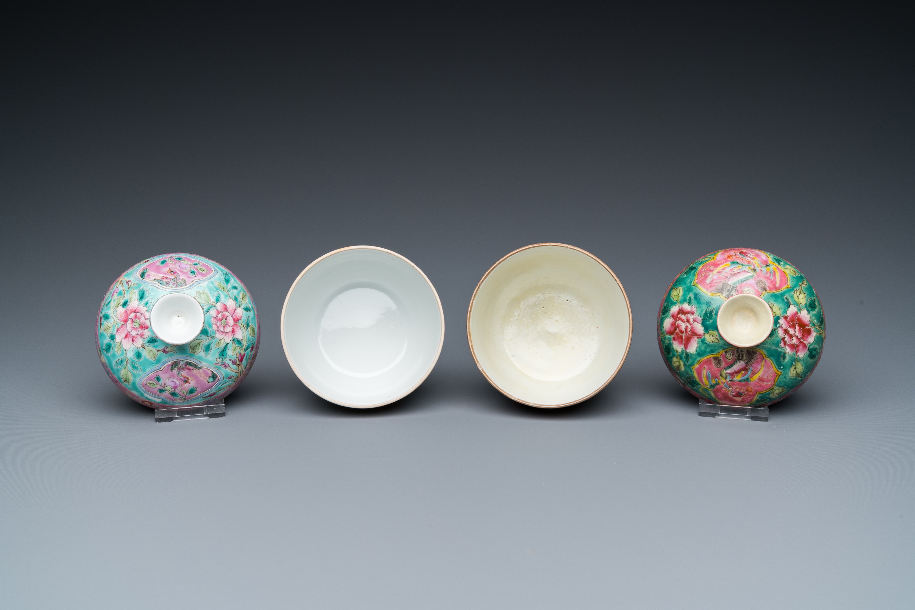 Two Chinese famille rose 'chupu' bowls and covers for the Straits or Peranakan market, 19th C. - Image 6 of 7