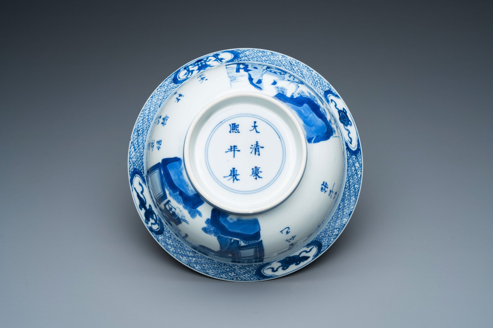 A Chinese blue and white 'poems' bowl, Kangxi mark and of the period - Image 7 of 25