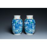 A pair of Chinese famille verte vases with fine landscapes, Yongzheng mark, 19/20th C.