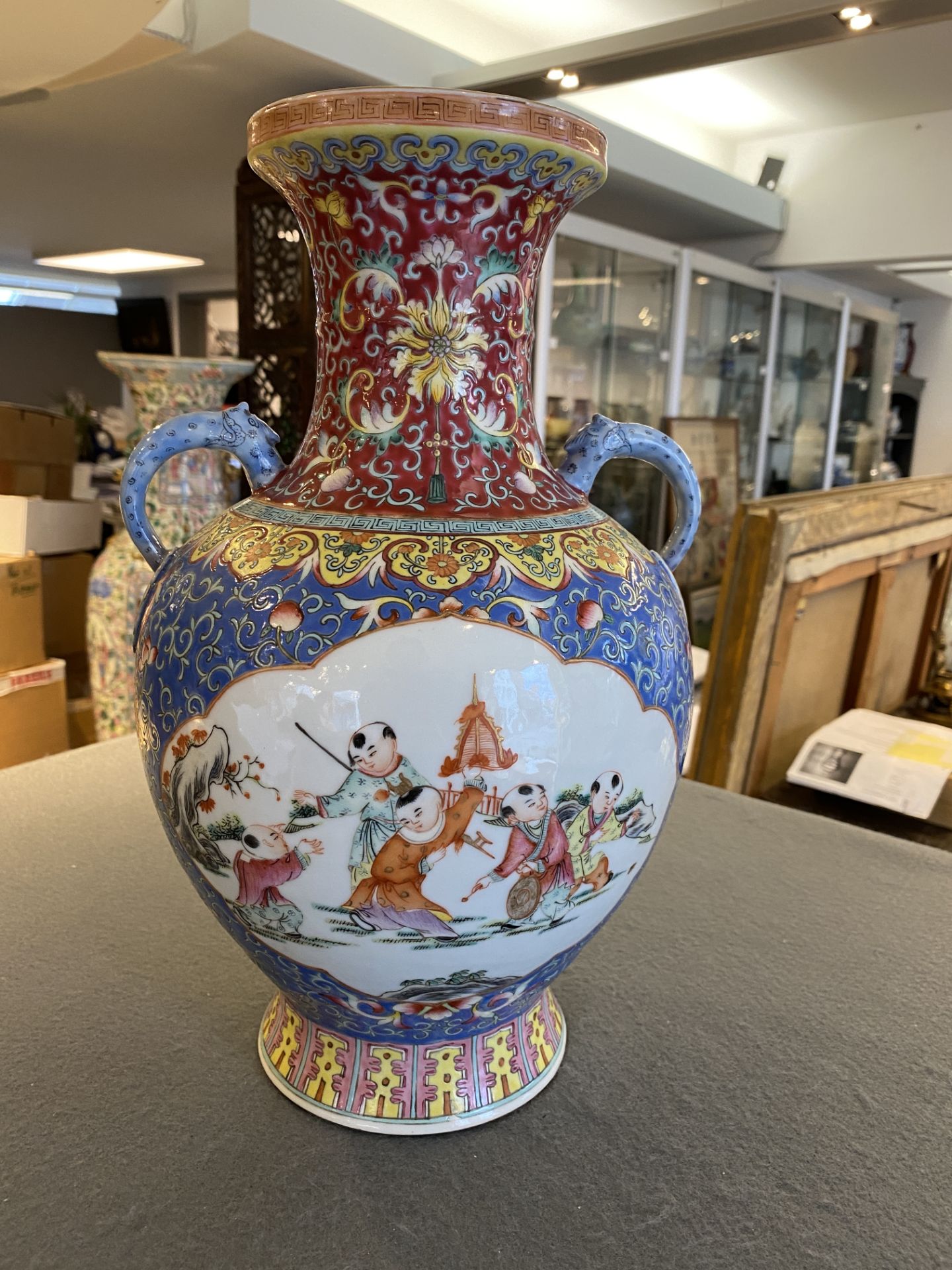 A Chinese famille rose 'playing boys' vase, Qianlong mark, Republic - Image 7 of 20