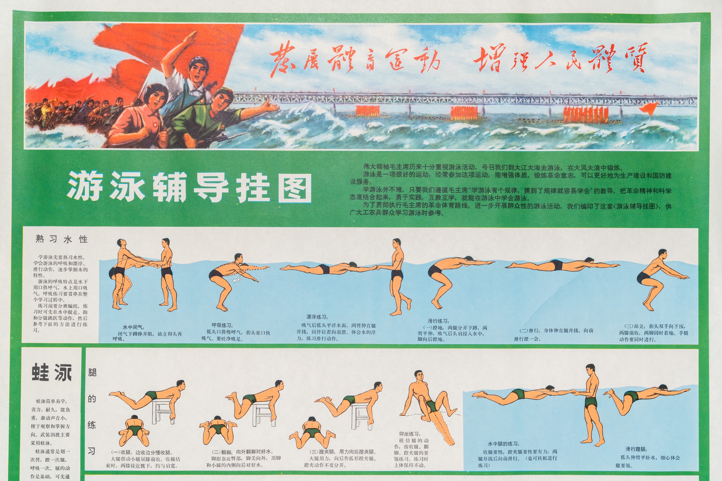 Five Chinese Cultural Revolution propaganda posters with swimming and gymnastics instructions - Image 10 of 26