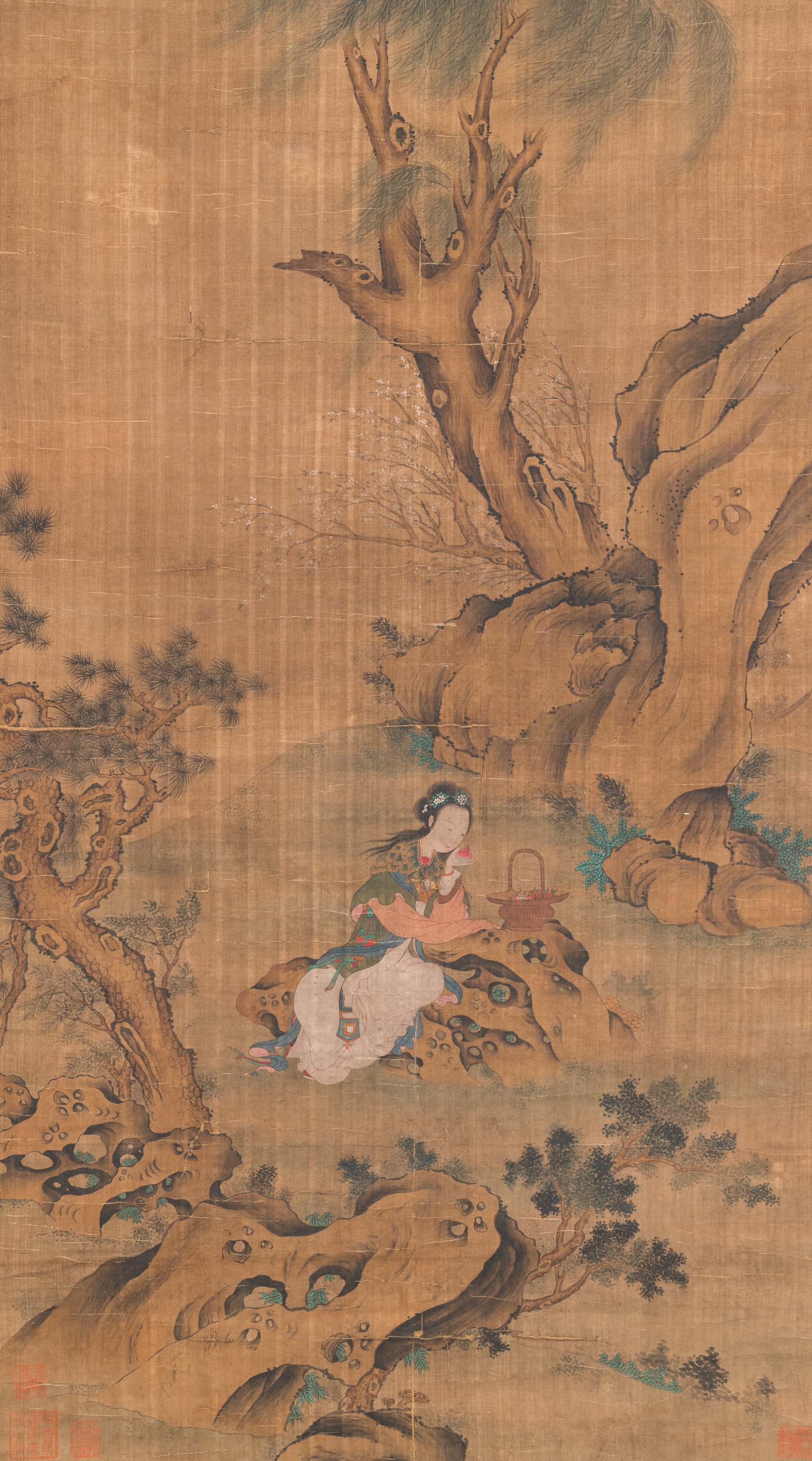 Chinese School: 'Lan Caihe ___', ink and colour on silk, 18/19th C. - Image 2 of 6