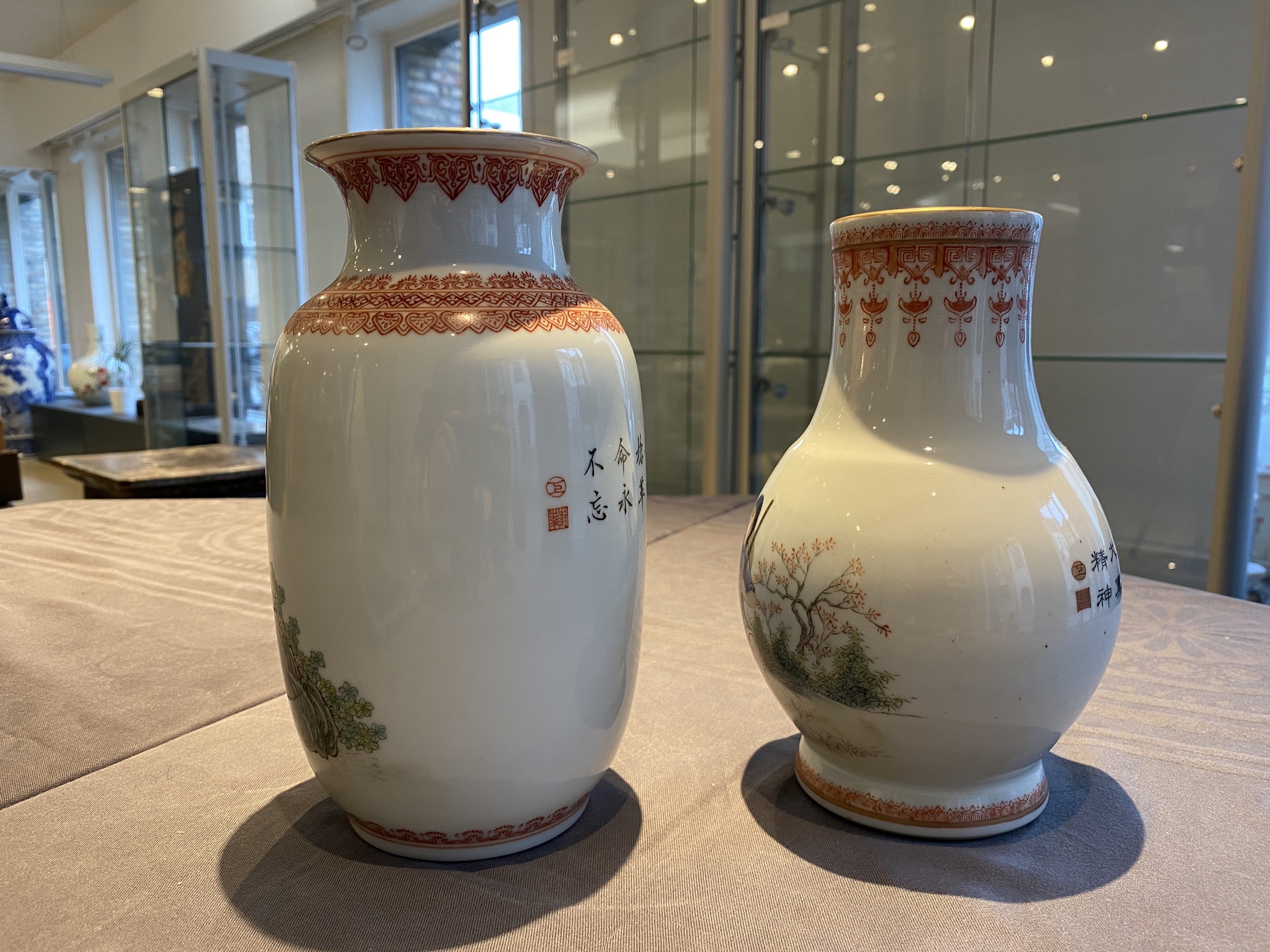 Four Chinese vases with Cultural Revolution design, one signed Wang Xiaolan ___ and dated 1972 - Image 29 of 40