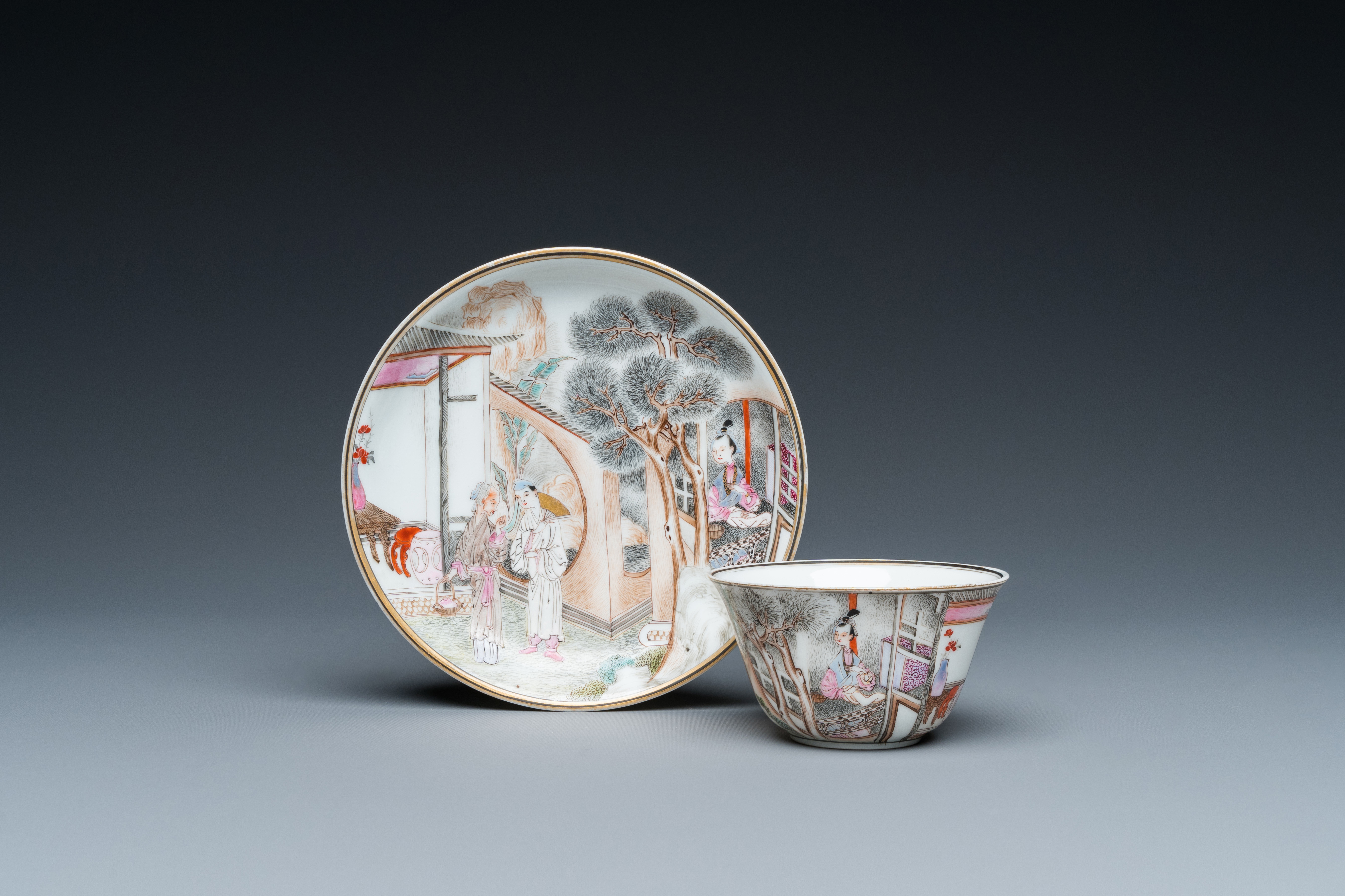 An exceptionally fine Chinese famille rose cup and saucer, Yongzheng