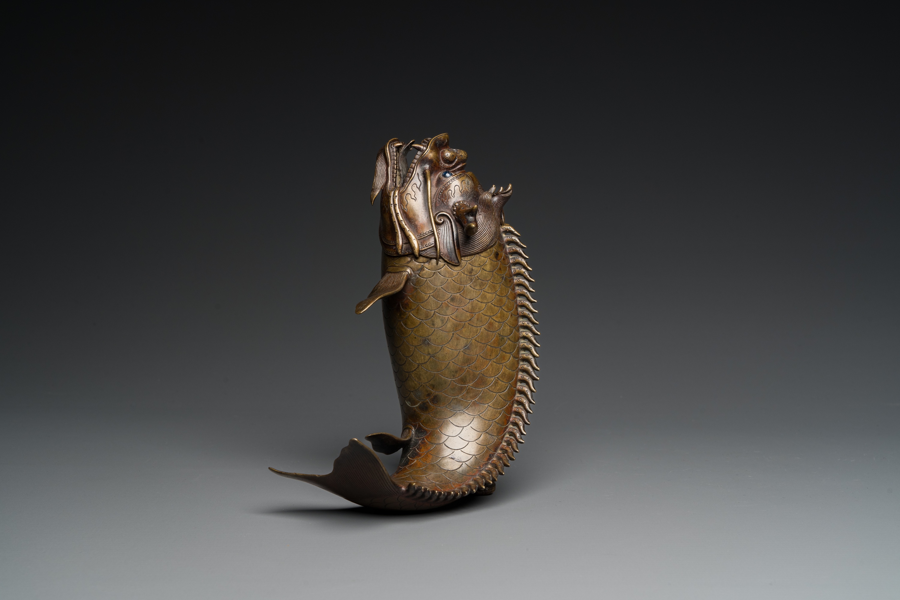 A Chinese bronze dragonfish form censer, Ming - Image 14 of 29