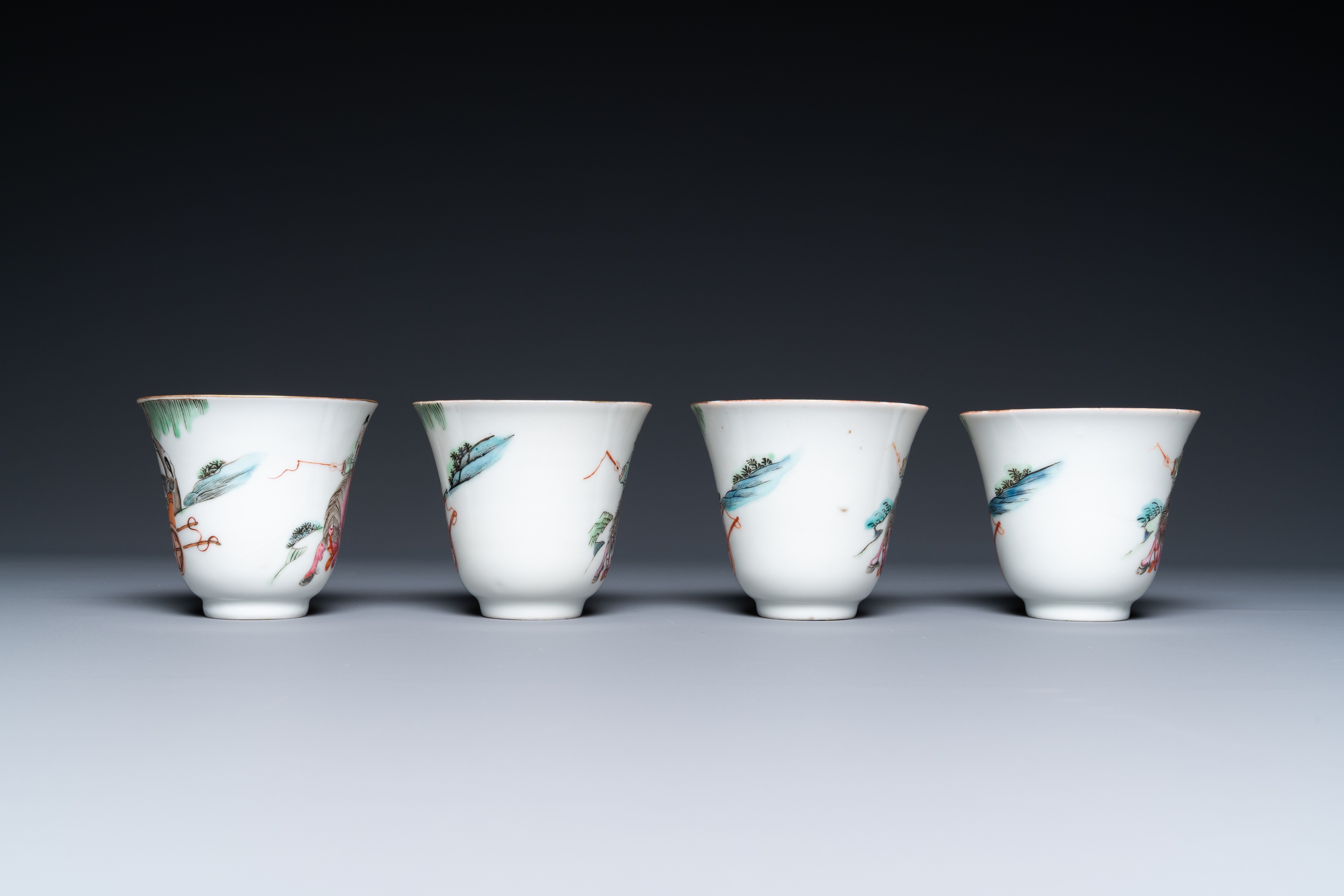 Four Chinese famille rose cups and saucers, Tongzhi mark and of the period - Image 6 of 9