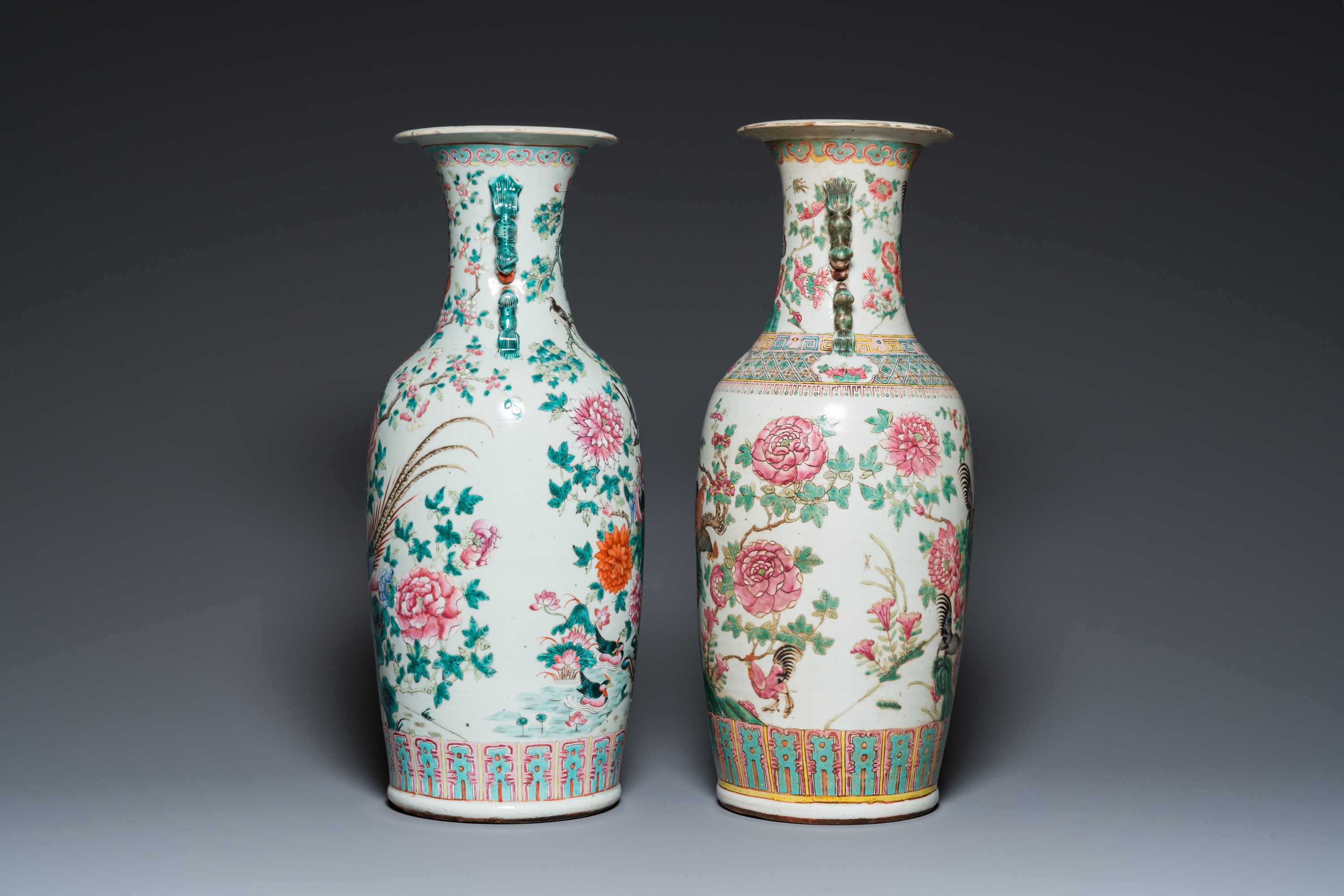 Two Chinese famille rose vases with birds among blossoming branches, 19th C. - Image 2 of 6