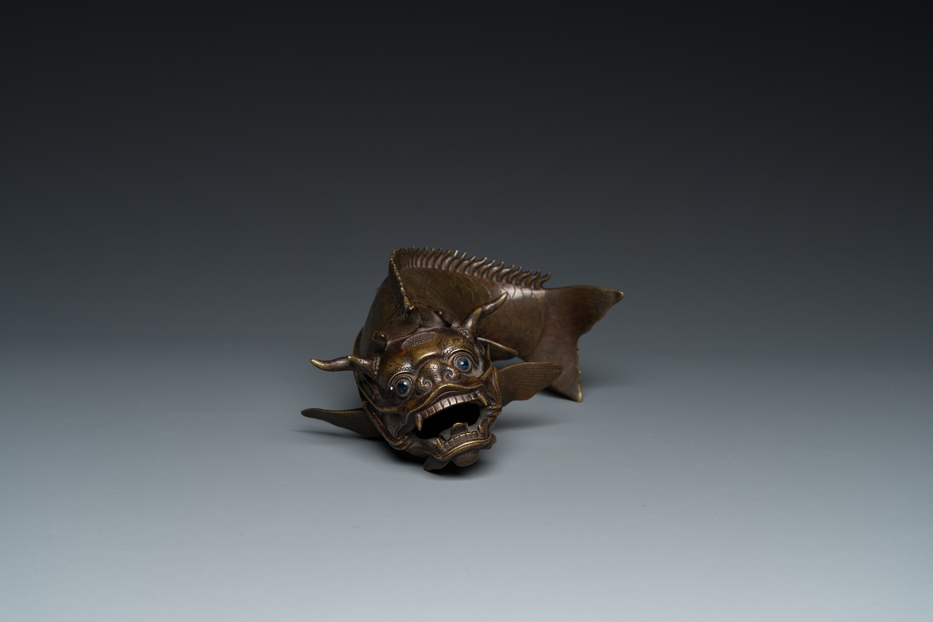 A Chinese bronze dragonfish form censer, Ming - Image 8 of 29