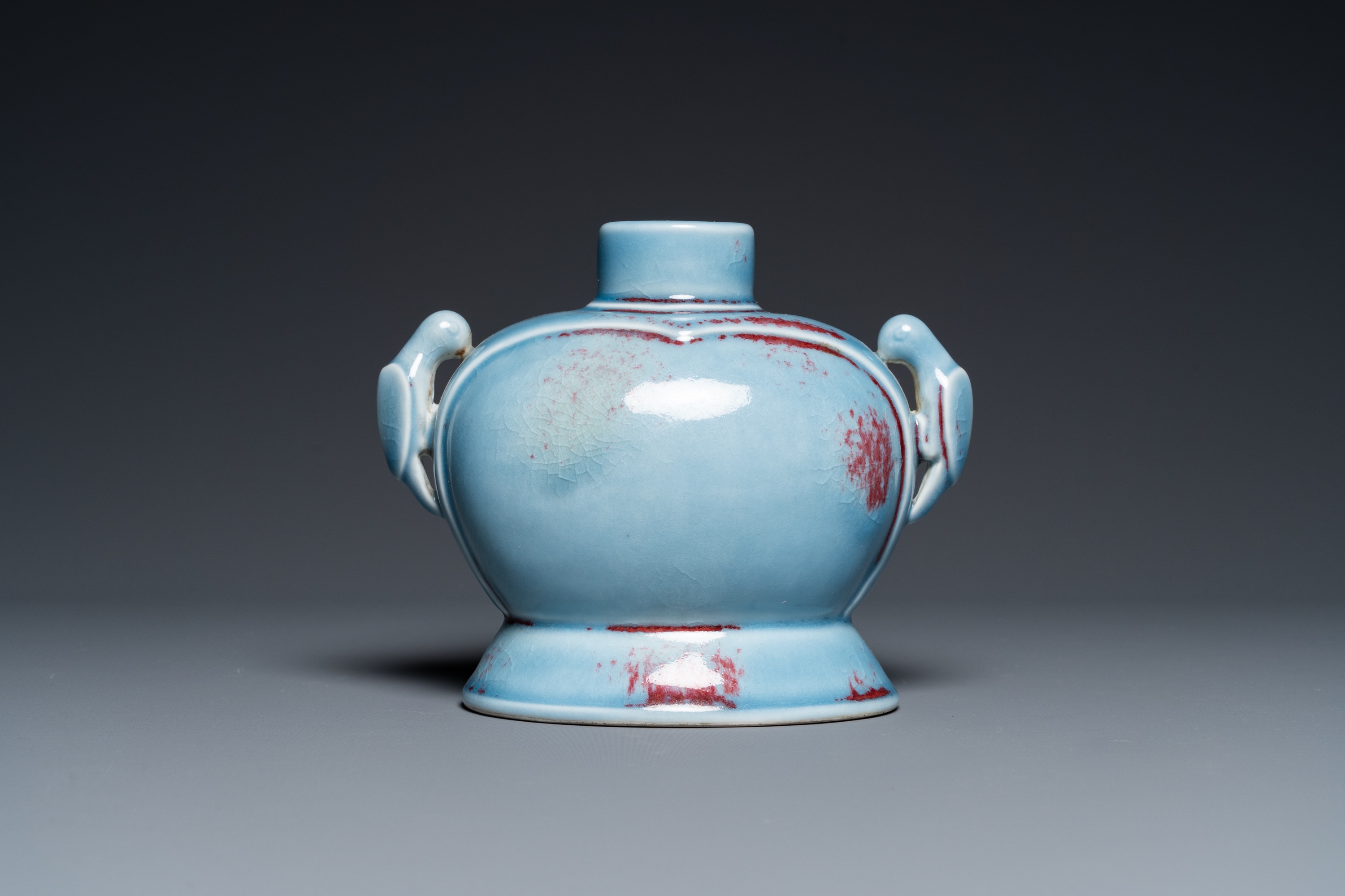 A Chinese copper-red-splashed lavender blue-glazed 'parrot' vase, Yongzheng mark but probably later