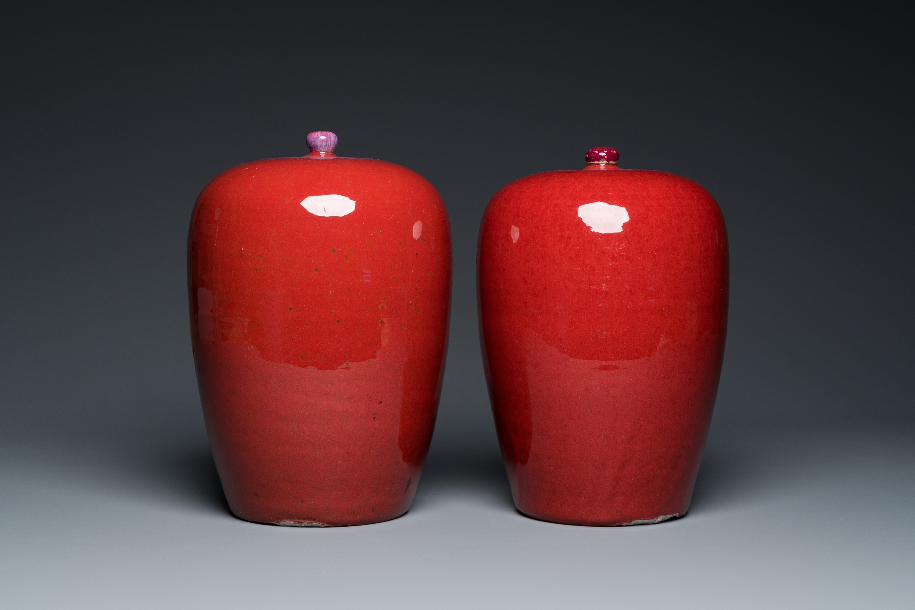 A pair of Chinese sang-de-boeuf-glazed covered jars, 19th C. - Image 4 of 8