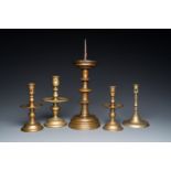 Five bronze and brass candlesticks, Flanders and The Netherlands, 15th C. and later