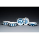 Five Chinese blue and white bowls, 19/20th C.