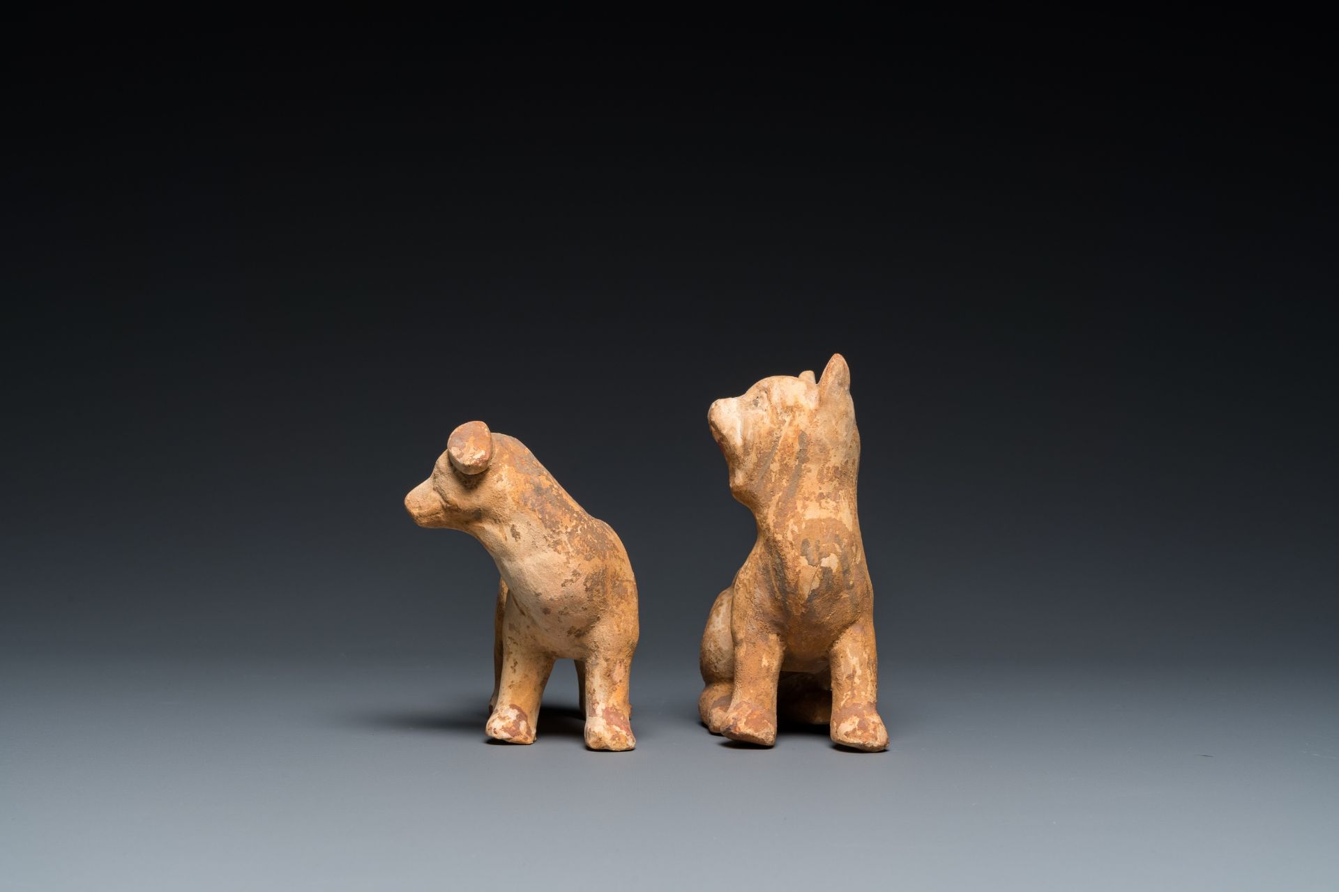 Two Chinese 'mingqi' painted pottery models of dogs, Han - Image 3 of 7