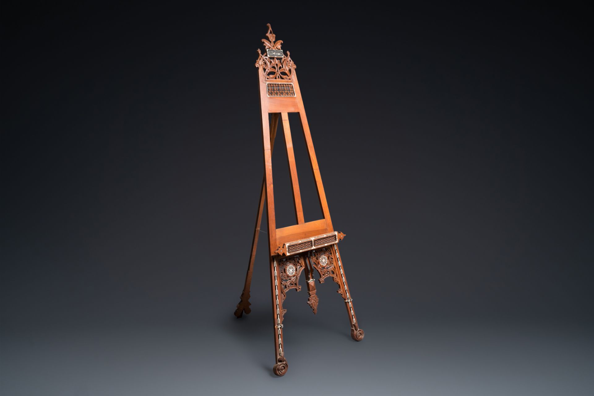 A large Islamic bone-inlaid wooden painter's easel, probably Egypt, 19th C.