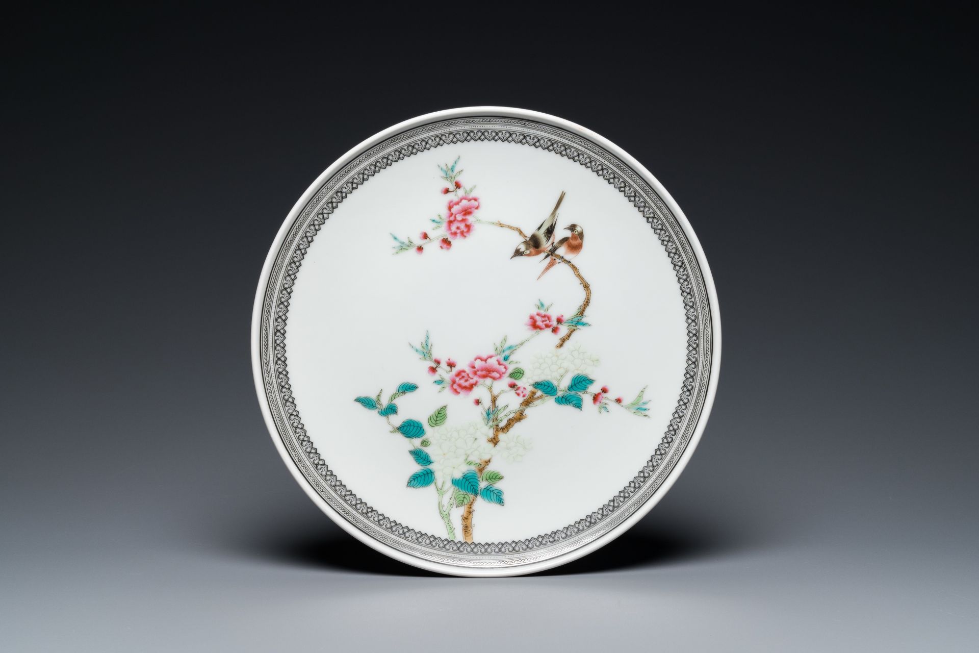 A Chinese famille rose dish, a brush pot and a pair of blue and white jars and covers, 19/20th C. - Image 2 of 15