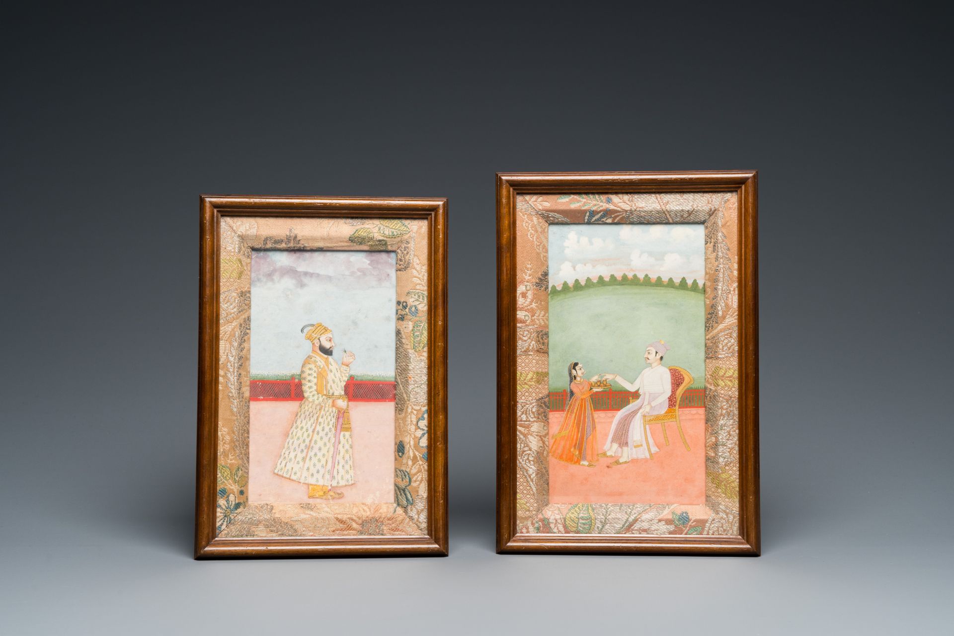 Two Indian school miniatures: 'Portrait of prince Murad Bakhsh' and 'Scene from a Ragamala', 18/19th