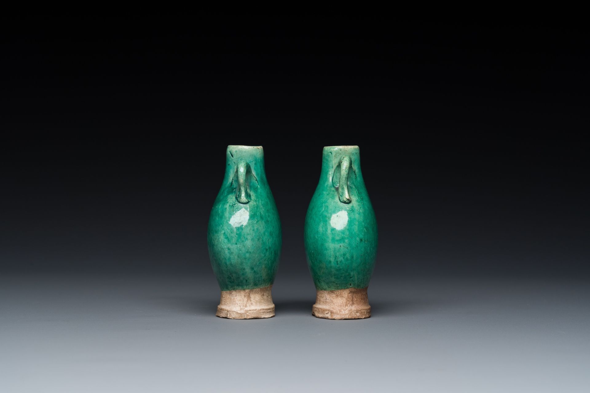 A pair of Chinese green-glazed miniature vases, Ming - Image 4 of 6