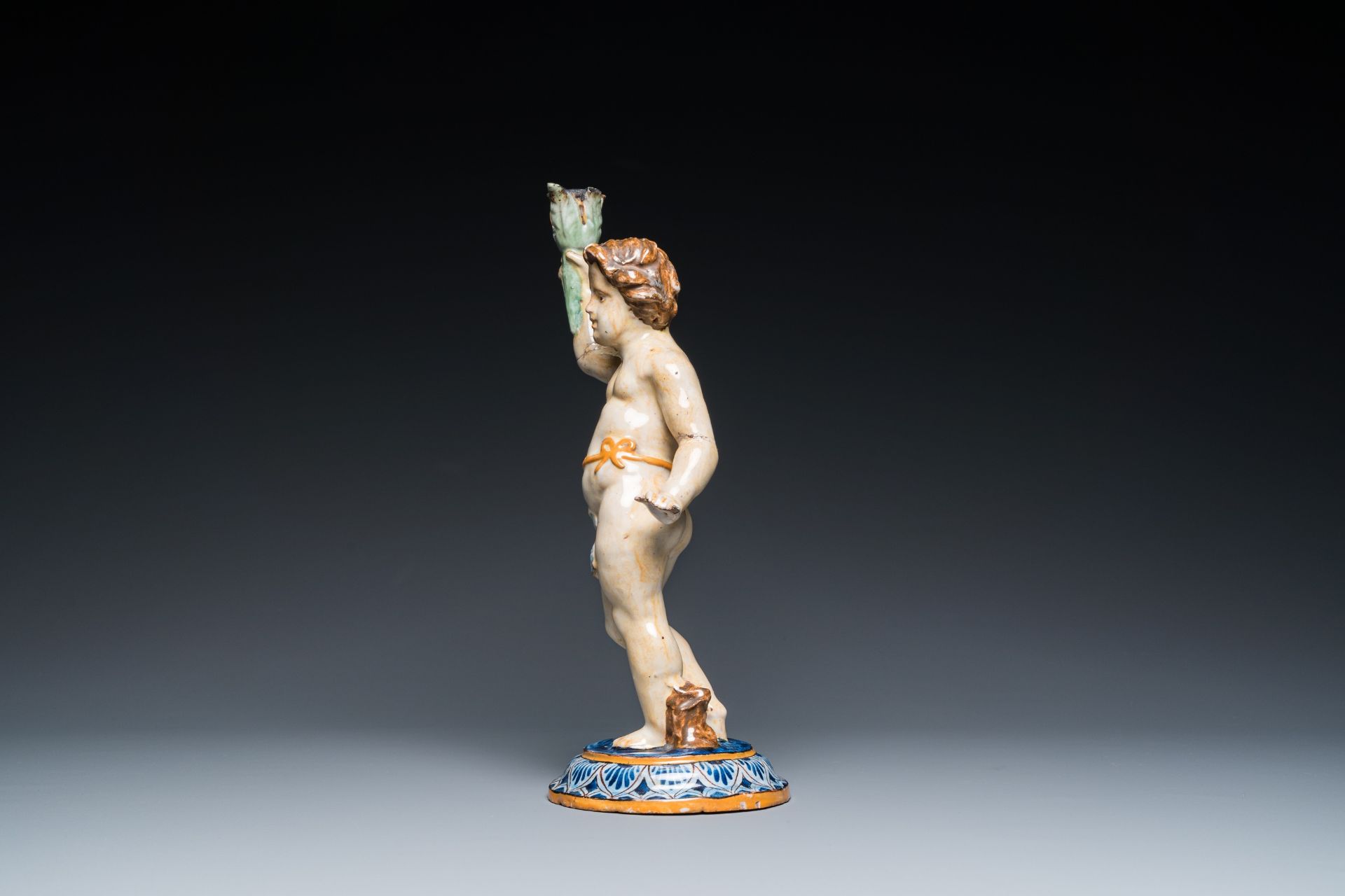 A polychrome pottery sculpture of a standing young man, Spain or France, 18/19th C. - Image 3 of 7