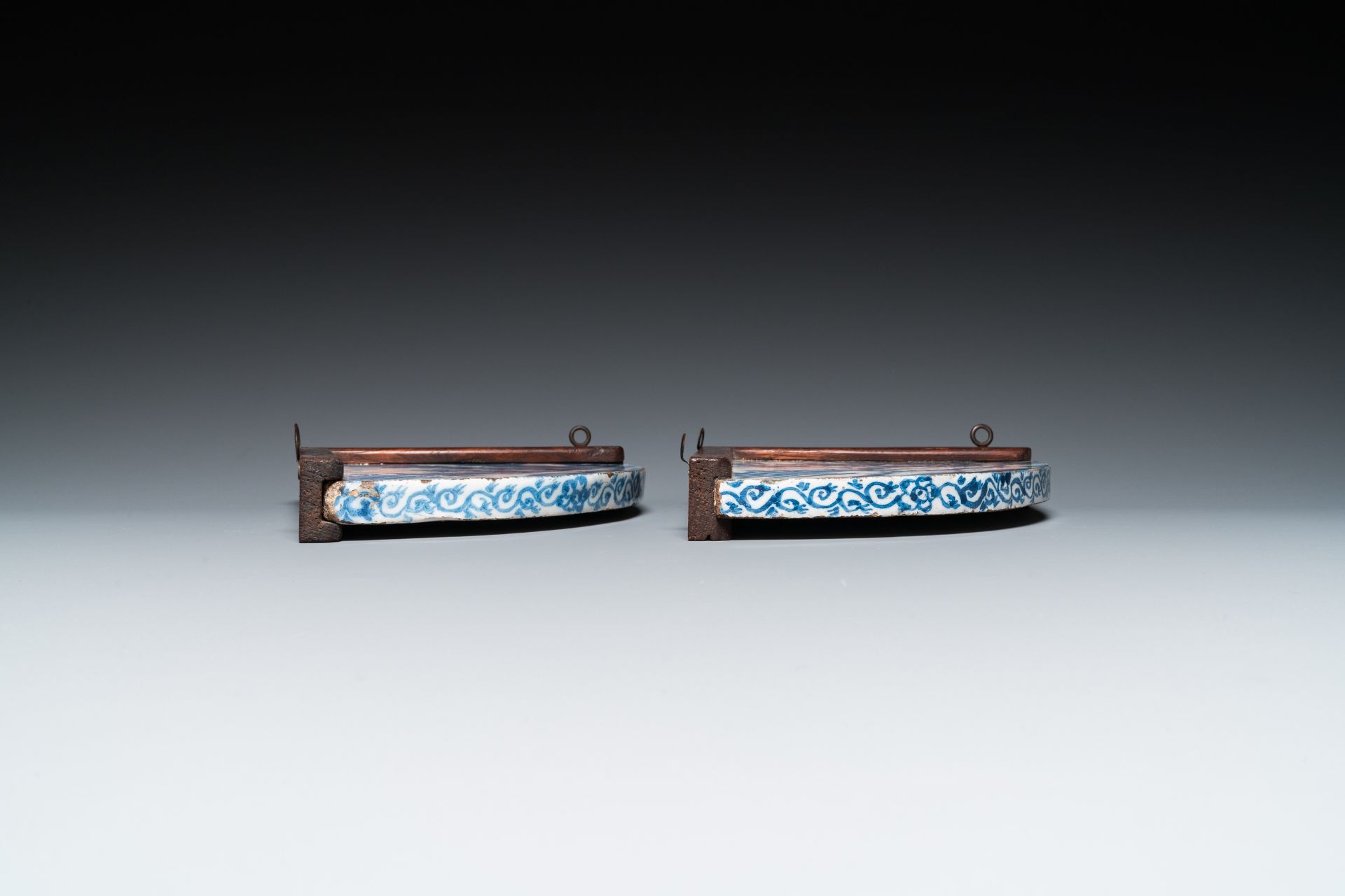 A pair of rare Dutch Delfware blue and white corner or quadrant tiles with biblical scenes, Amsterda - Image 5 of 8