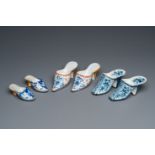 Three pairs of Dutch Delft slippers, 18/19th C.