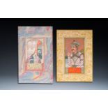 Two Indian school miniatures: 'Portrait of Akbar the Great, the third Mughal emperor' and 'Portrait