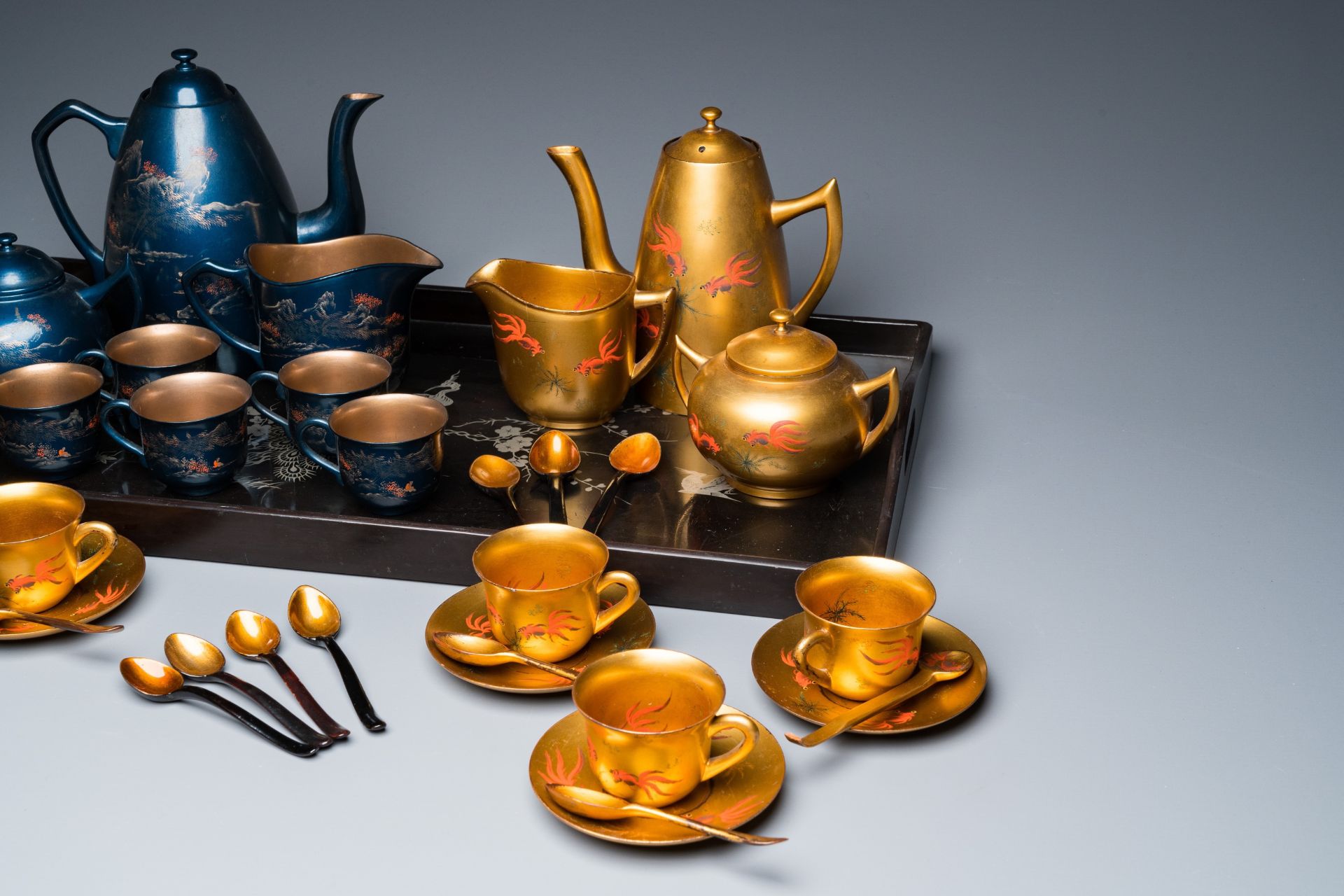 Two Chinese Fuzhou or Foochow lacquer coffee services, Republic - Image 10 of 10