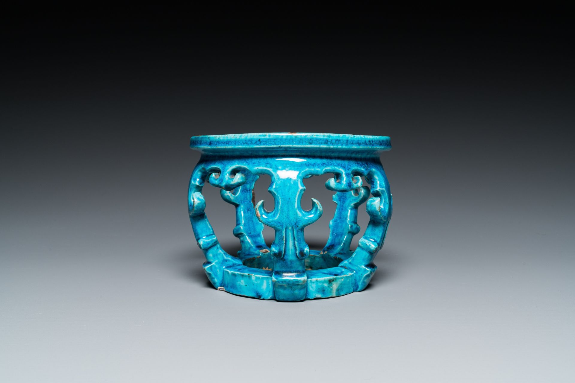 A Chinese monochrome turquoise-glazed reticulated ornament for use in a fish bowl, Kangxi - Image 2 of 7