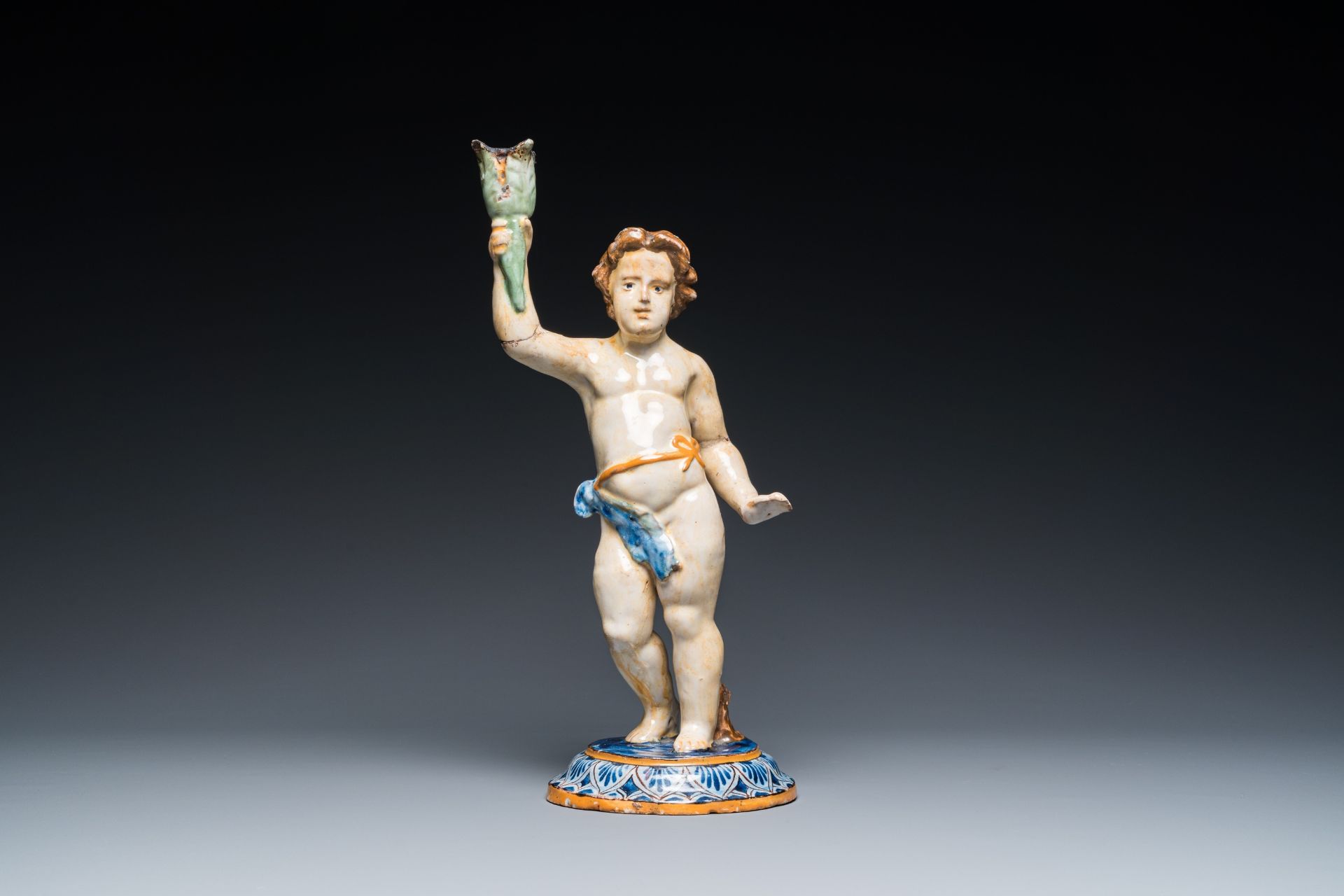 A polychrome pottery sculpture of a standing young man, Spain or France, 18/19th C. - Image 2 of 7