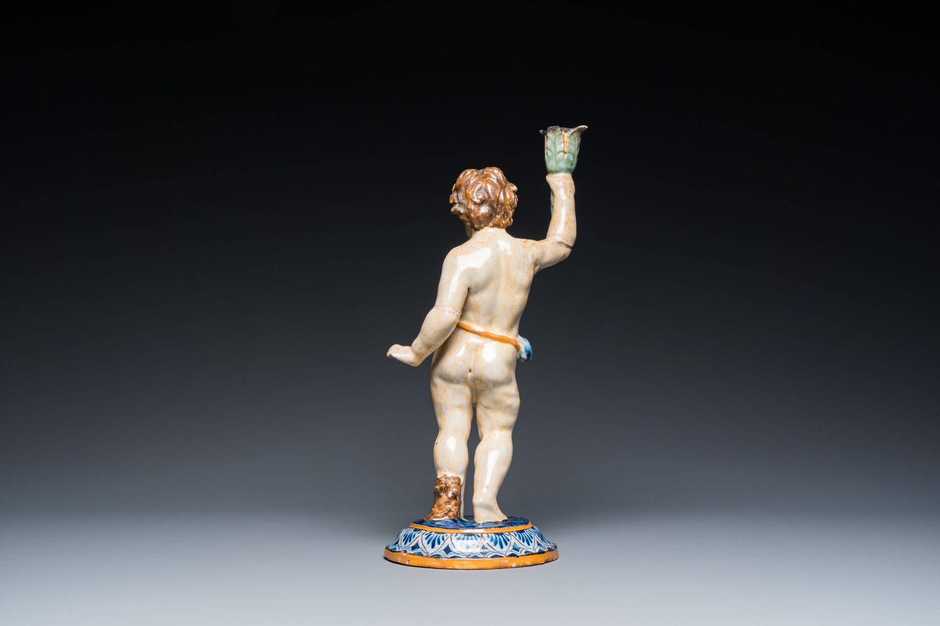 A polychrome pottery sculpture of a standing young man, Spain or France, 18/19th C. - Image 4 of 7