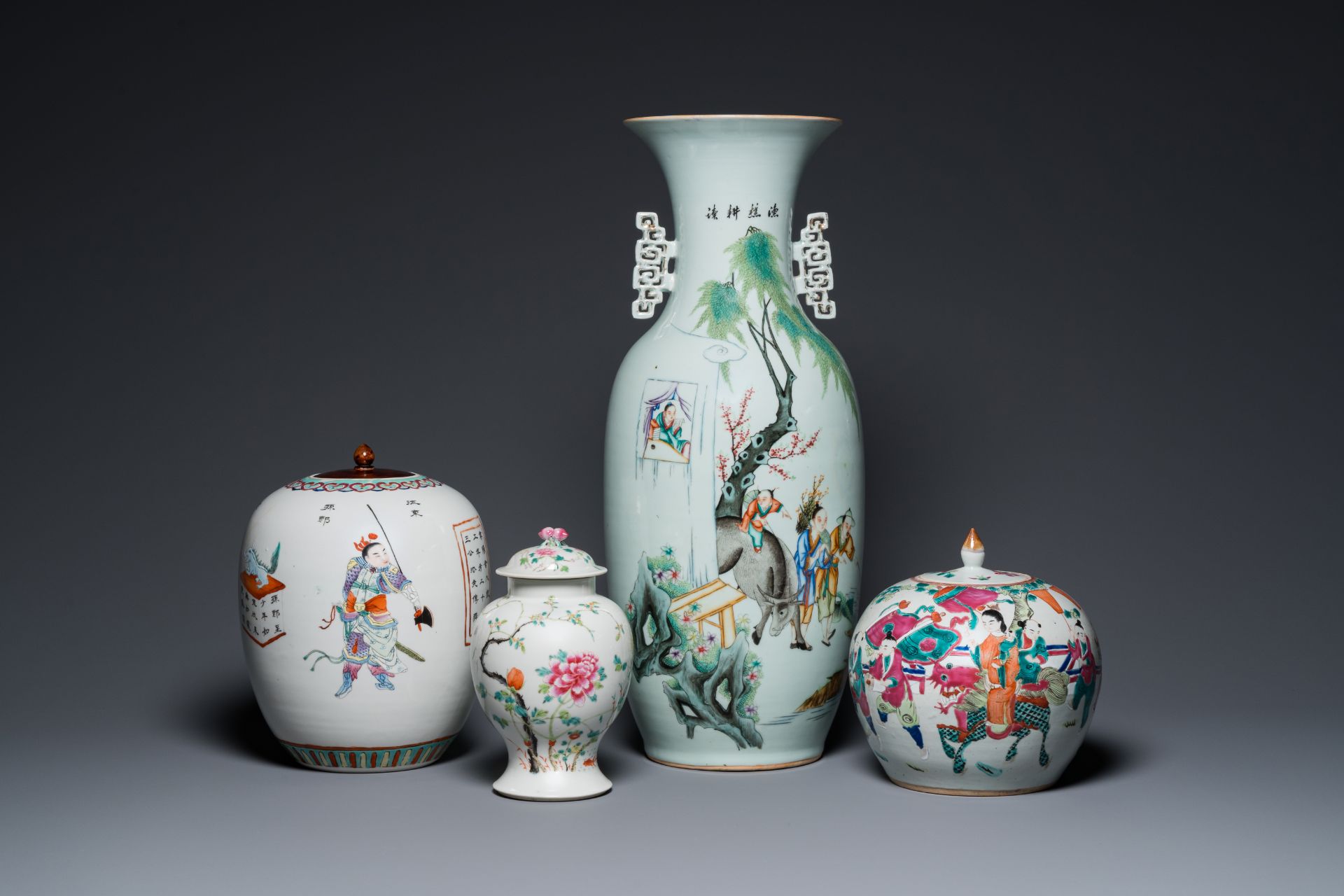 Four Chinese famille rose vases, 19/20th C.