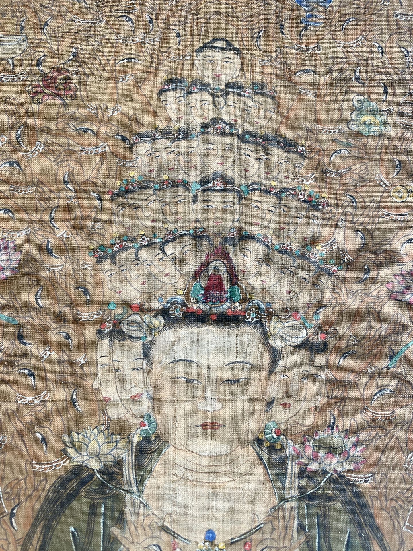 Chinese school: 'The 33-headed Avalokitesvara', ink and colour on silk, 19/20th C. - Image 43 of 72