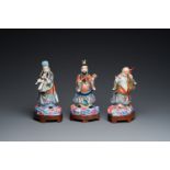 Three Chinese famille rose sculptures of star gods, seal mark, 19/20th C.