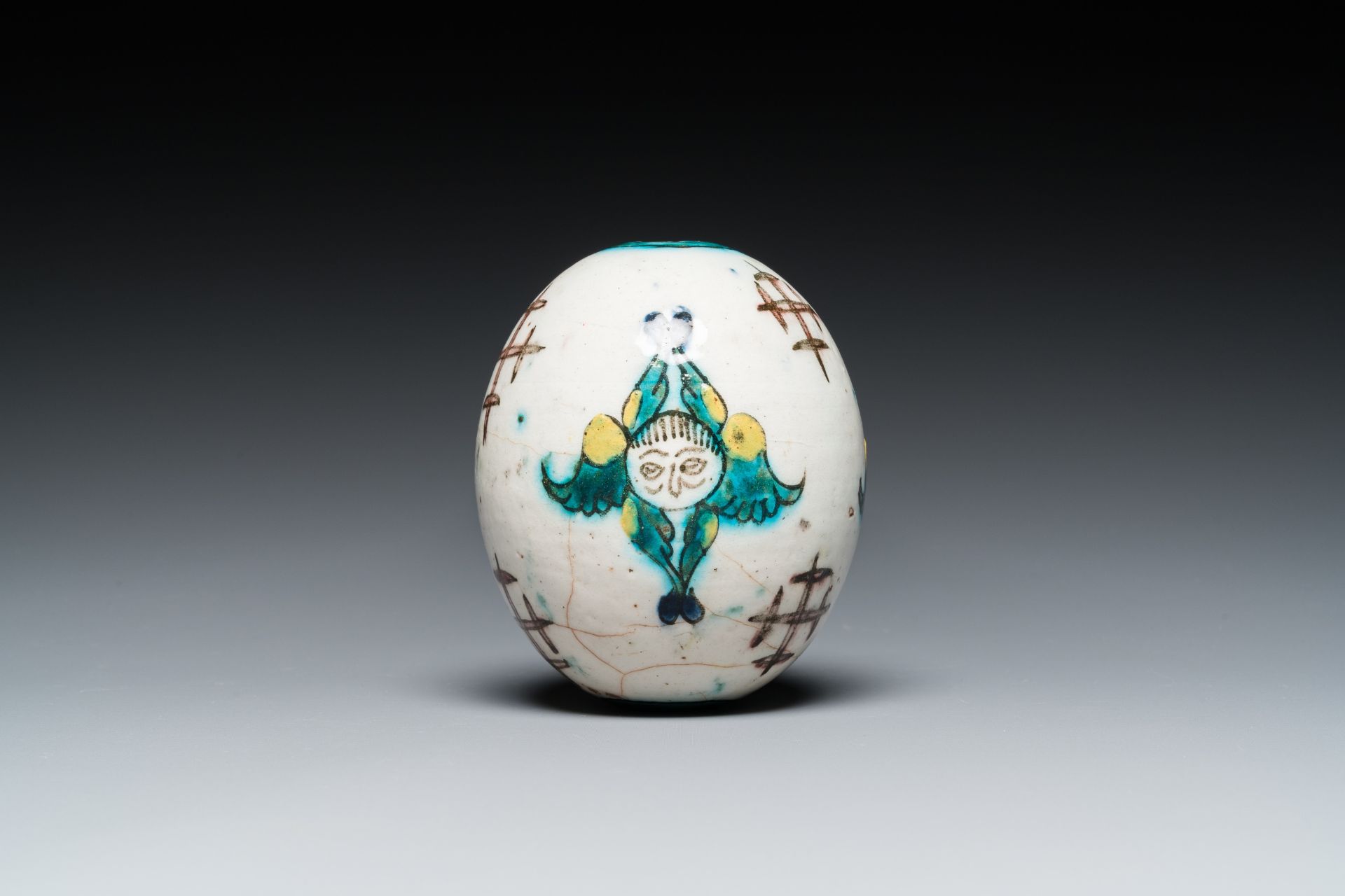 A polychrome egg-shaped hanging ornament, Kutahya, Turkey, 19th C. - Image 4 of 7