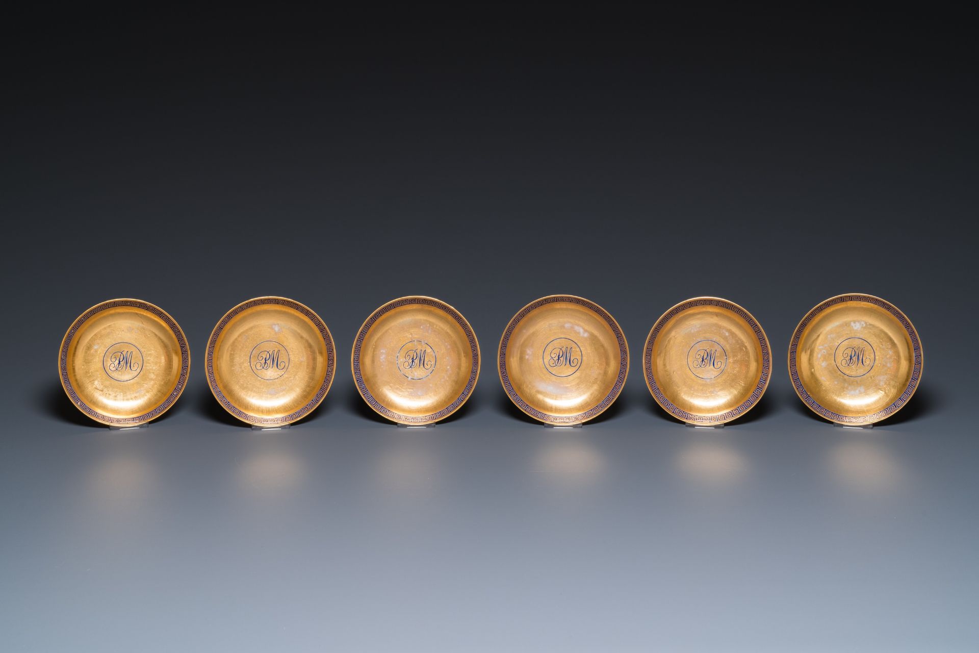 Ten rare Chinese PM-monogrammed gilt-ground cups and saucers, Yongzheng/Qianlong - Image 2 of 17