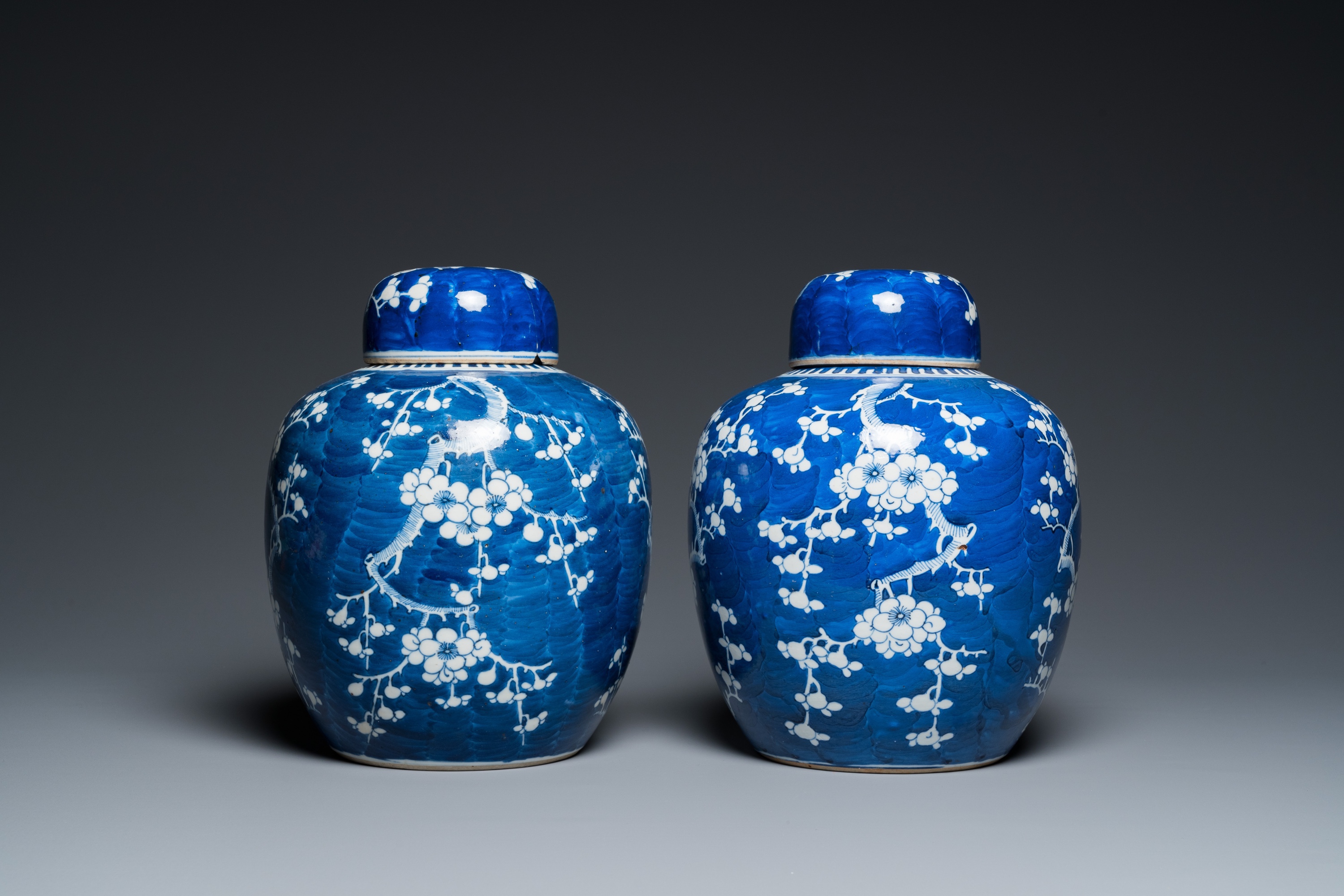 A pair of Chinese blue and white jars and covers, 19th C. - Image 3 of 7