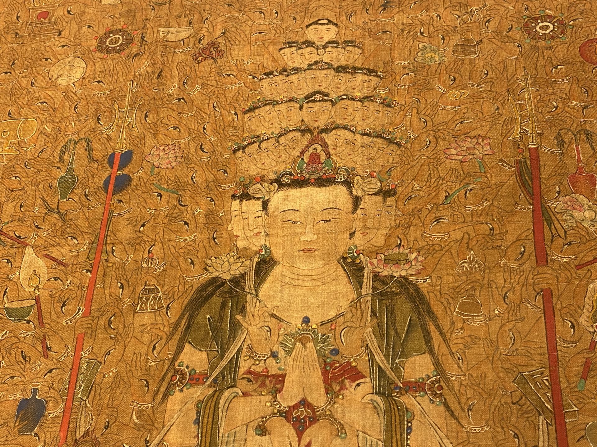 Chinese school: 'The 33-headed Avalokitesvara', ink and colour on silk, 19/20th C. - Image 19 of 72