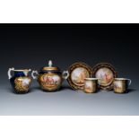A French blue-ground Sevres-style 6-piece tea service, 19th C.