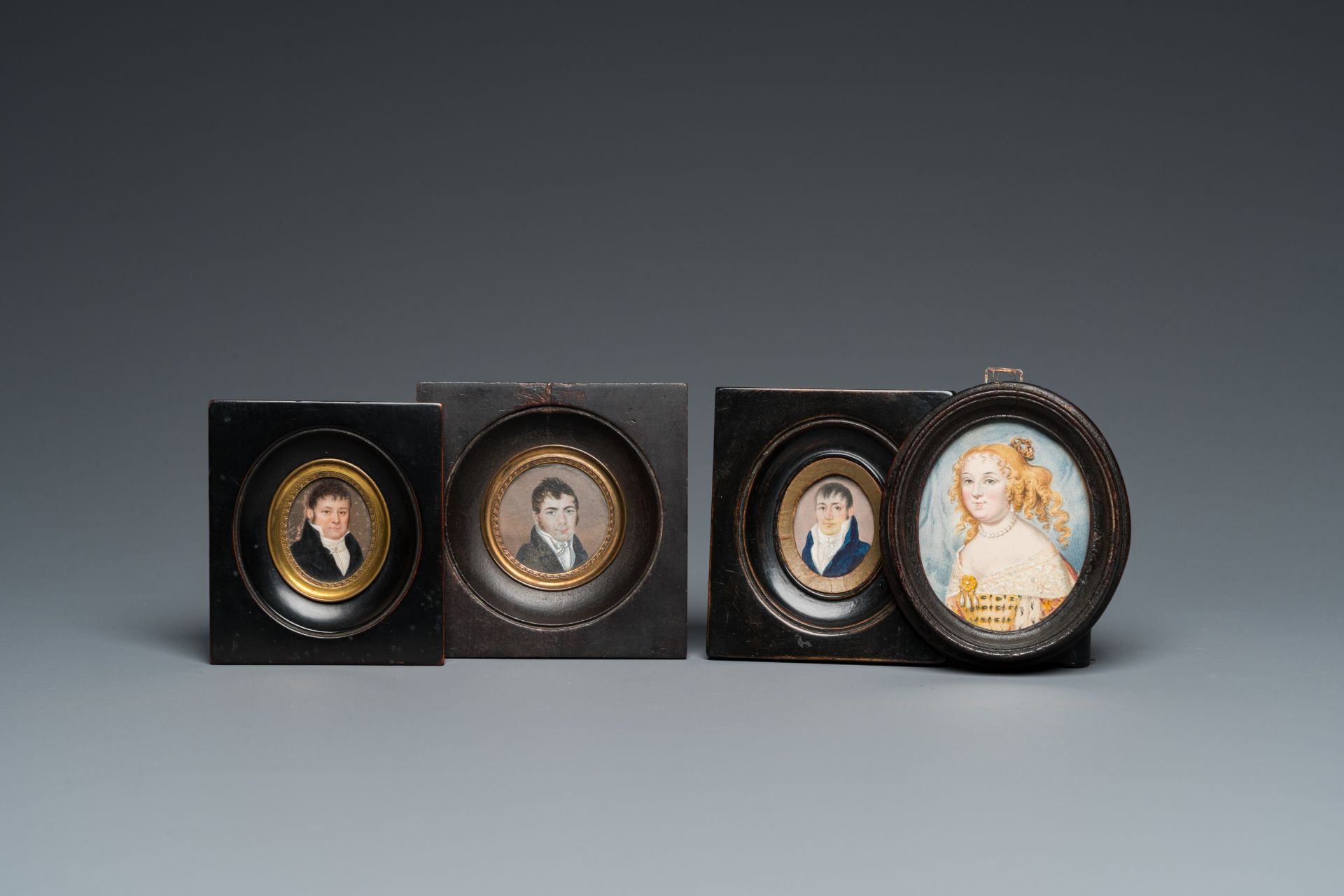 Four portrait miniatures, England and/or France, 18/19th C.